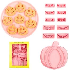 Orapink Cortadores de galletas de Halloween: 13 cortadores y sellos de galletas de Halloween, juego de cortadores de galletas de plástico para niños, molde de calabaza con expresiones reemplazables.