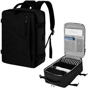 VOESLD Zaino per Ryanair 40x20x25, Zaino da Viaggio Aereo Bagaglio a Mano Nero Zaino Porta PC Uomo Donna, Impermeabile Zaino Bagaglio a Mano per Tutte le Principali Compagnie Aeree, con Porta USB, 20L