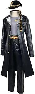 Jiumaocleu Kujo Jotaro Costume Cosplay Set completo di abiti uniformi completi giacca in pelle nera pantaloni cappello e accessori Halloween Carnevale partito Fancy Dress Up