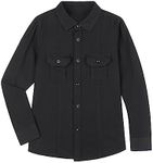 Men's Casual Long Sleeve Dress Shirt Solid Button-Down Shirts with Two Pocket Cotton, Black, 45