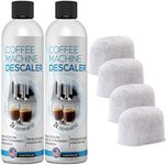 Keurig Compatible Descaling Solution - Descaler Cleaner Concentrate Kit For All 1.0 & 2.0 K-Cup Pod Machines and Espresso Machines - (2 Bottles, 4 Uses Plus 4 Filters)