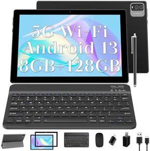 Android 13 Tablet with Keyboard, 2024 Newest 10 Inch 2 in 1 Tablet, 8GB RAM+128GB ROM/1TB Expandable Tablet PC, Quad-core 1.8GHz CPU 10" HD Screen, 2.4G/5G WiFi 6 BT 5.0 Tableta with Case Mouse Stylus