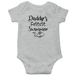 Witty Fashions Daddys Fastest Swimmer - Funny Cute Infant Baby Bodysuit (Grey, 12 Months)