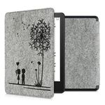 kwmobile Case Compatible with Amazon Kindle Paperwhite 11. Generation 2021 - Book Style Felt Fabric Protective e-Reader Cover Folio Case - Dandelion Love Black/Light Grey