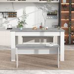 ModernLuxe Stylish Dining Table Set: Artificial Marble Dining Table with 2 Benches - Perfect for Kitchen, Dining Room, and Small Spaces - Grey and White