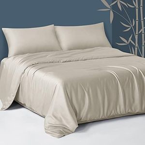 Fittia Lyocell Bambusfaser 2 tlg. Bettwäsche Set samtweich kühlend atmungsaktiv (1 x Bettbezug 135x200cm + 1 x Kissenbezug 40x80cm, Beige)
