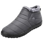 JIASUQI Men's Waterproof Winter Snow Boots Flat Ankle Warm Boots Non-Slip Grey, 14 Women/12 Men