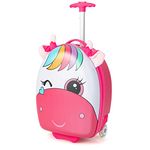 GYMAX Kids Luggage, 16" Children Hand Trolley Case with LED Wheels, Boys Girls Carry On Suitcase for Travel School (Pink)