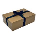 Gold Gift Box with Lid | Pick Your Ribbon Colour | Large Memory or Hamper Boxes | Flat-Packed Gift Boxes for Presents, Birthday or Baby Gifts | Size 30x20x10cm (Black Ribbon 88)