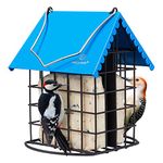Kingsyard Double Suet Bird Feeder with Weatherproof Roof & Perch, All Metal, Suet Cakes Cage Bird Feeder for Outdoors Hanging, Easy to Clean & Refill, Blue