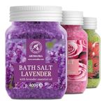 Bath Salts Set 3x400g - Lavender - Rose - Eucalyptus - 100% Natural Essential Oil - Best for Good Sleep - Stress Relief - Bathing - Body Care - Wellness - Beauty - Relaxation - Spa