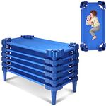 Leinuosen 6 Pcs Daycare Cots for Kids Stackable Toddler Sleeping Cots 47" L x 22" W Portable Nap Cots Bed for Preschool Classroom Furniture Ready to Assemble for Sleep (Blue)