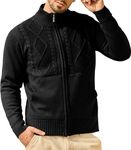 Les umes Mens Knitted Full Zipper Cardigan Fleece Lined Sweater Warm Stand Collar Jumper Coat with Pockets Black 2XL