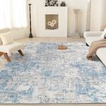 Area Rug for Living Room Bedroom 8x10 ft Washable Rugs with Non Slip Backing High Traffic Indoor Carpet for Dining Room Dorm Non-Shedding & Fade Resistant Modern Rugs (Blue)
