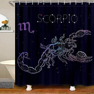 Homewish Scorpio Constellation Shower Curtain for Home Bathroom Black Starry Bathroom Decor Hooks Waterproof, 72Wx72L inch
