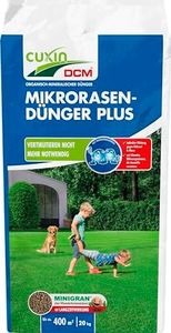 CUXIN DCM Mikrorasen-Dünger Plus - Langzeit Rasendünger - MINIGRAN® TECHNOLOGY - Kein Vertikutieren nötig - organisch-mineralischer NPK-Dünger- 20 KG für 400qm