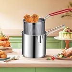BIGXEN Stainless Steel Deep Frying Pot with Basket, 1200ml Capacity, Long Handle Mini Deep Oil Fryer For French Fries/Shrimp/Fish/Chicken Wings-1PCS
