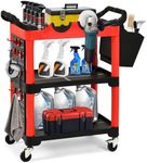 YITAHOME Auto Detailing Cart with Wheels, 3 Tier Rolling Detail Cart with 2 Polisher Brackets, Car Wash Organizer Cart with 2 Hanging Plate & Hooks & Hanging Bucket for Garage, Workshop, Repair Shop