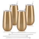 4 Pack Stemless Champagne Tumbler, Champagne Insulated Tumblers, Double Insulated Champagne Glass 6 Oz Reusable Champagne Toasting Glasses with Lid, Stemless Champagne Flute Wine Tumbler (Gold)