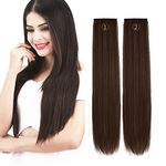LHS -LUXURY HAIR STUDIO Human Hair Extension Remy Clip in 2 Piece Straight Hair 24 Inch Streaks Strand Hair Extension (BROWN COLOUR) For Woman and Girls SET OF 2