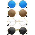 CHRORINE 4 Pairs Retro Small Round Sunglasses Hippie Sunglasses Assorted Colors Hippie Style Glasses for Men Women