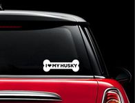 I Love My Husky Dog Bone Decal Vinyl Sticker|Cars Trucks Vans Walls Laptop| White |7.5 x 3 in|CCI690