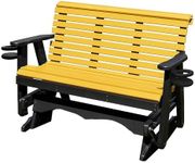 5FT Glider Amish Handmade in USA Poly Lumber wood Lancaster series RollBack Porch Glider with Cupholders HeavyDuty Everlasting PolyTuf HDPE No wood fibers and 1000 lbs Limit,Stainless Steel hardware
