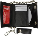 BLACK GENUINE LEATHER Trifold Biker's Wallet ID Card Holder w/ Chain Skull