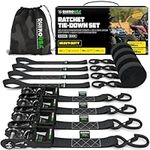 Rhino USA Ratchet Tie Down Straps (Set of 4) - 2000kg Max Break Strength, 4cm x 2.4m Heavy Duty Tie Downs with Hooks (4pcs) - Strap for Furniture Moving & Securing Cargo - Black