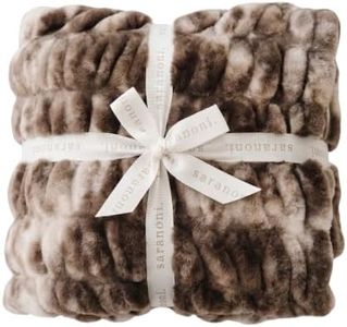 SARANONI Double Ruched Faux Fur Throw Blanket | Super Soft, Comfy and Fluffy Blankets | Decorative Accent for Sofa or Bed | Chocolate Blend - XL 60"x80"