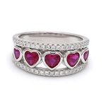 Ornate Jewels 925 Silver Heart Shape Red Ruby and American Diamond Half Eternity Cocktail Band Ring for Women and Girls Engagement Wedding Jewellery