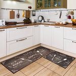 WERNNSAI Kitchen Rugs Set - 2 Pieces Kitchen Mats Cushioned Non-Slip Waterproof Kitchen Rug Home Decoration Kitchen Rug for Bedroom Bathroom Door Entrance 43 x 119 cm + 43 x 76 cm (Brown)