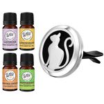 Wild Essentials Pretty Kitty Aromatherapy Car Vent Air Freshener Essential Oil Diffuser With Vent Clip 8 Color Refill Pads 100% Pure Essential Oils (Lavender, Peppermint, Inner Calm, Zen) Gift Set