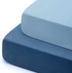 GRSSDER Soft Muslin Crib Sheet 2 Pack, 100% Cotton Crib Sheets for Boys and Girls, Fit Standard Crib Mattresses 52" x 28" Safe and Snug, Dark Blue/Blue