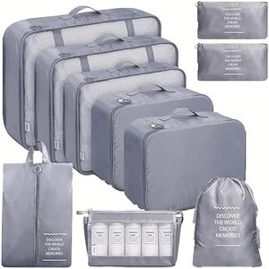 POPCUBE 10 Pcs Travel Organizer Pouch Packing Cubes for Clothes Space Savers Bags Cosmetics/Underwear/Socks/Shoes Toiletry Bag Laundry Organiser (Grey)