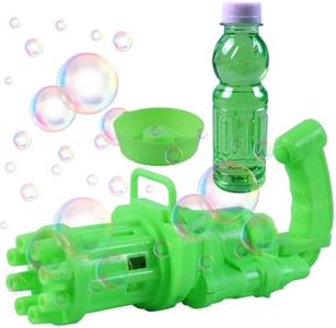 Toyshine 8 Hole Electric Bubbles Gun Gatling Bubble Machine Toy with Scoup Bottle for Children Party Favors Outdoor & Indoor Activity for Boys Girls 3 Years and Above (Green)