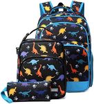 School Bag Set for Boys,Vaschy Cute Kids School Backpack Lunch Bag Pencil Case Combo Bookbag for Preschool/Kindergarten/Elementry School Supplies Black Dinosaurs