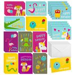 48 Pack Kids Birthday Cards Bulk with Envelopes - Childrens Birthday Cards Assortment (12 Designs, 4x6 In)