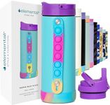 Elemental Iconic Kids Water Bottle with Straw Lid & Stress Relief Pop It Handle, Leak-Proof When Closed, Triple Insulated Kids Stainless Steel Water Bottle For Girls and Boys, 14oz - Blue Tie Dye