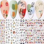 Graffiti Fun Nail Art Stickers, Abstract Nail Decals 3D Self-Adhesive Abstract Lady Face Rose Leaf Nail Design Manicure Tips Nail Decoration for Women Girls Kids(6Sheets)