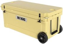 Ice Cooler with Wheels and Handle - 110qt Lemon Cream, Wheeled Cooler, Insulated Ice Chest with Wheels and Handle for Fishing and Camping with Dry Storage, Bottle Openers, and Cupholders