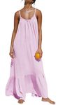 R.Vivimos Women's Summer Cotton Maxi Dress Adjustable Spaghetti Strap Boho Casual Backless Ruffle Loose Fit Flowy Dress, Lightpurple, Large