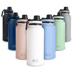 BOZ Stainless Steel Water Bottle XL (1 L / 32oz) Wide Mouth, BPA Free Metal Water Bottle, Vacuum Double Wall Insulated Water Bottle, Sport Water Bottle, Steel Water Bottle (White)