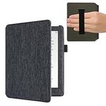 kwmobile Case Compatible with Kobo Aura H2O Edition 2 - Fabric Cover with Magnetic Closure, Strap, Pocket - Dark Grey