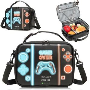 Game Console Boys Lunch Box, Insulated Lunch Bag for Kid Teen, Portable Gamer Lunch Box with Hand Hold & shoulder straps , Bento Reusable Large Capacity Waterproof Leakproof to School Office Picnic