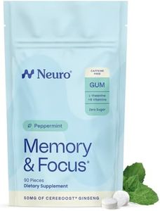 Neuro Memory & Focus Gum - Nootropic Gum with Vitamin B12, Vitamin B6, L-Theanine & Ginseng Extract - Natural Brain Support Supplement - Vegan, Caffeine & Sugar Free Chews - Peppermint, 90 ct