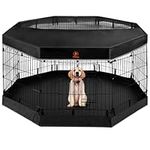 PJYuCien Dog Playpen - Metal Foldable Dog Exercise Pen, Pet Fence Puppy Crate Kennel Indoor Outdoor with 8 Panels 24”H & Top Cover and Bottom Pad for Small Medium Pets