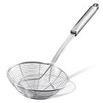 Anaeat Stainless Steel Spider Strainer Skimmer - Solid Kitchen Strainer Ladle with Long Handle for Cooking and Frying, Reinforced Double Coil Slotted Spoons for Pasta, Spaghetti, Noodle (5.5 Inch)