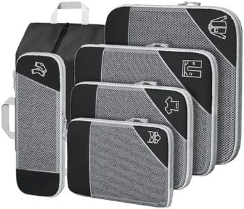 SINZUX Noir Organisateur Valise Rangement Valise, Lot de 6 Ultraléger Extensible Rangement Valise Organisateur, Packing Cubes Compression Sac Rangement Valise Compression pour Rangement de Valise