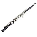 Juspins Western Concert Flute Cupronickel Nicke Plated 16 Holes C Key Woodwind Instrument with Cleaning Cloth Stick Gloves Mini Screwdriver Padded Case Black